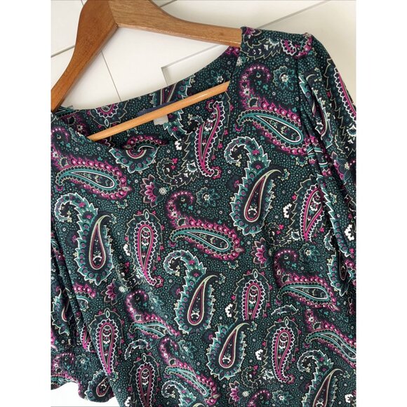 Tommy Hilfiger Dress Womens 12 Green Paisley Short Sleeve A Line Shift Stretch - Picture 3 of 13